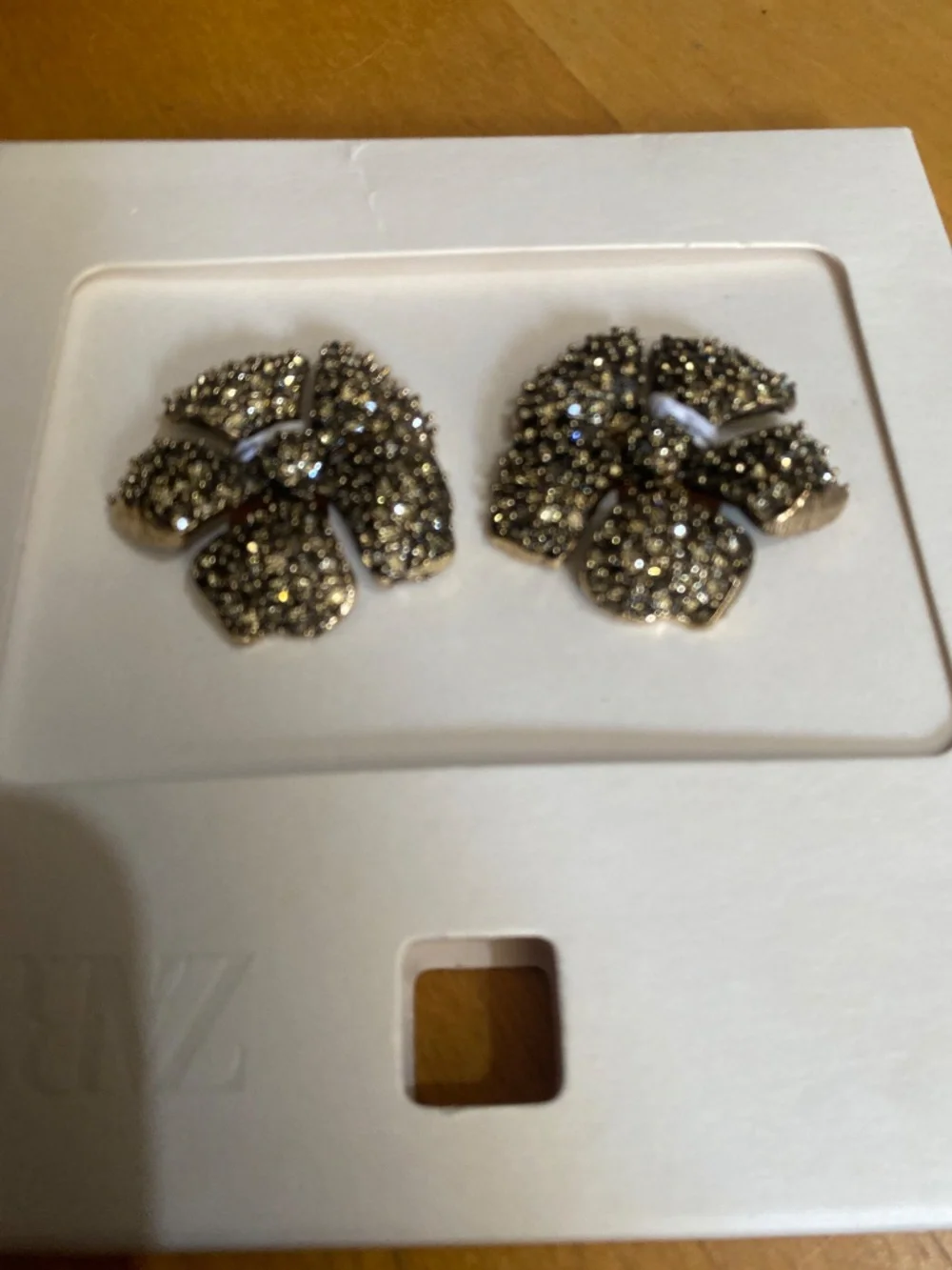 NWT Zara Black Rhinestone Flower Earrings
